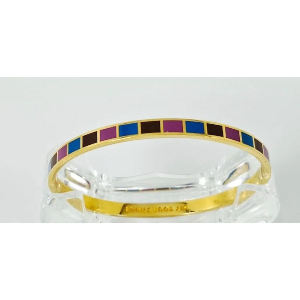 Kate Spade “Hit Your Stride”Gold Blue Purple Brown Enamel Bangle Bracelet 1741 - Picture 1 of 5